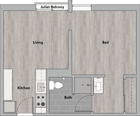 Floor plan for 1 bed, 1 bath, 450 sqft